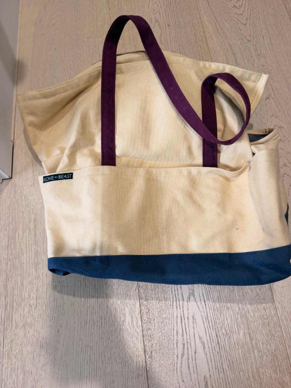 Love Thy Beast Canvas Pet Tote Dog Carrier Large Natural Navy